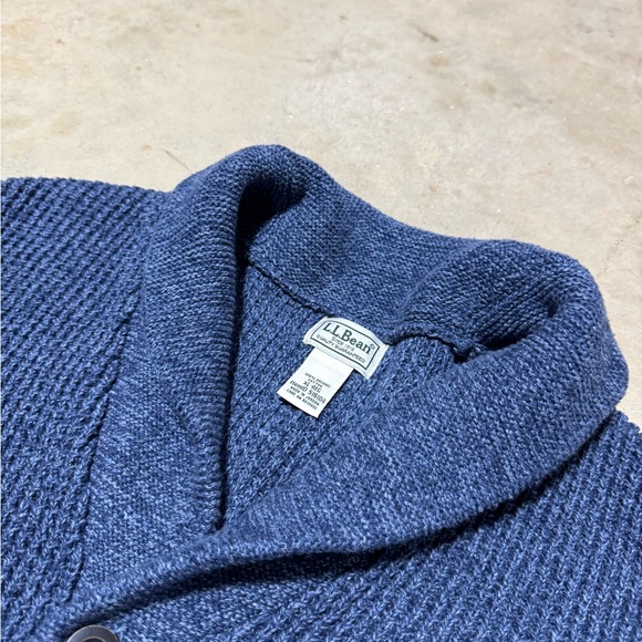 L.L. Bean Organic Cotton Waffle Cardigan Sweater Size XL Blue Shawl Collar - Picture 2 of 8